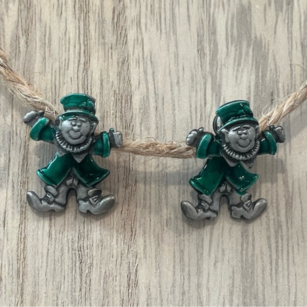 Vintage Pewter Spoontiques JJ Jonette Leprechaun St. Patrick’s Day Earrings